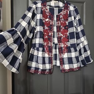 Gingham embroidered Flannel  jacket sz M